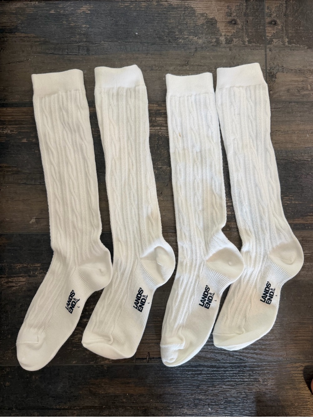 Lands' End White Cable-Knit Knee-High Socks (Set of 4)